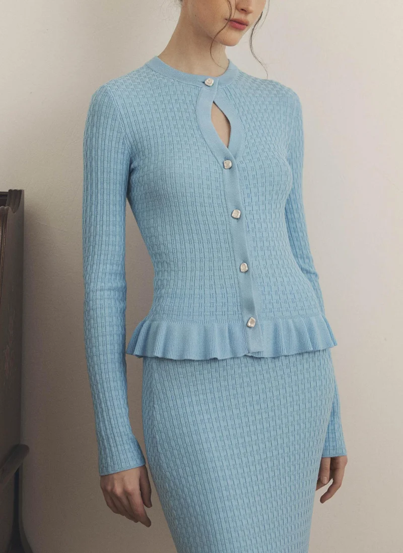 ليتشي كارديجان محبوك ملائم مع كشكشة